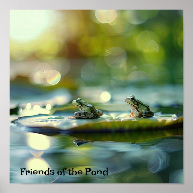 Lily Pad Companions: Frogs in Tranquil Pond Poster (Front)