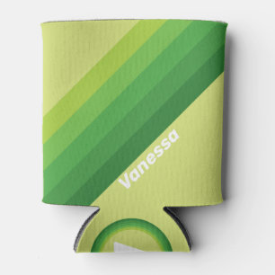 Lily Pad Green Stripes with Name Can Cooler