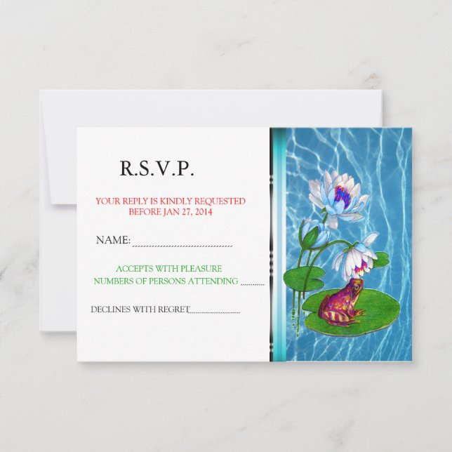 Lily Pad Invitation With Frog RSVP Announcement (Front)