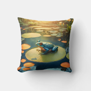 Lily Pad King – Frog Wildlife Art Throw Pillow
