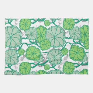 Lily Pad Koi Pond Pattern Kitchen Tea Towel