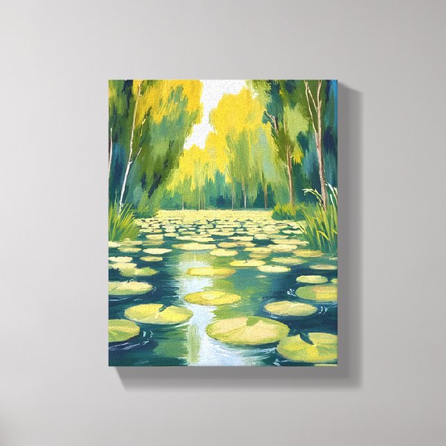 Lily Pad Pond | Green Watercolor Nature Canvas Print (Front)