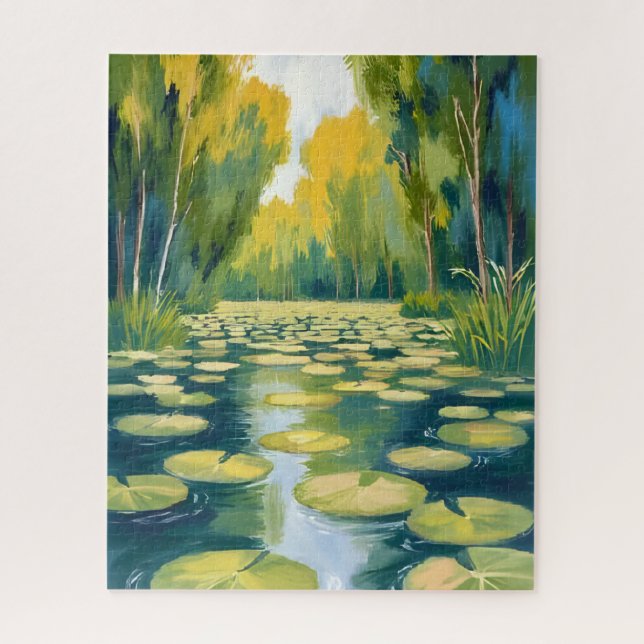 Lily Pad Pond | Green Watercolor Nature Jigsaw Puzzle (Vertical)