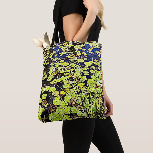 Lily Pads and Reeds Floral Tote Bag (Close Up)