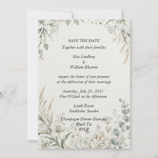 Lily Pampas Grass White Floral Save The Date Weddi Invitation