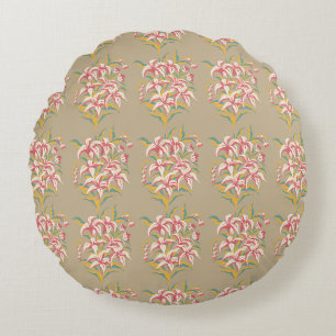 Lily Pattern Repeating Motif Round Cushion