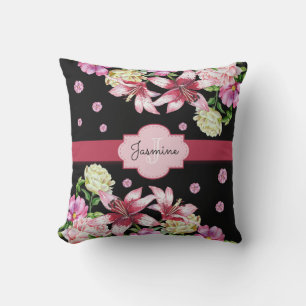 Lily & Peony Floral Black Cushion