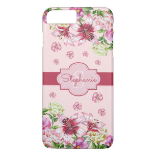 Lily Peony Floral Blush Pink Monogram iPhone 8 Plus/7 Plus Case