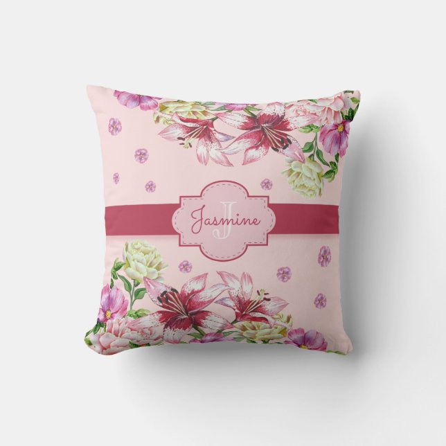 Lily & Peony Floral Pink Cushion (Front)