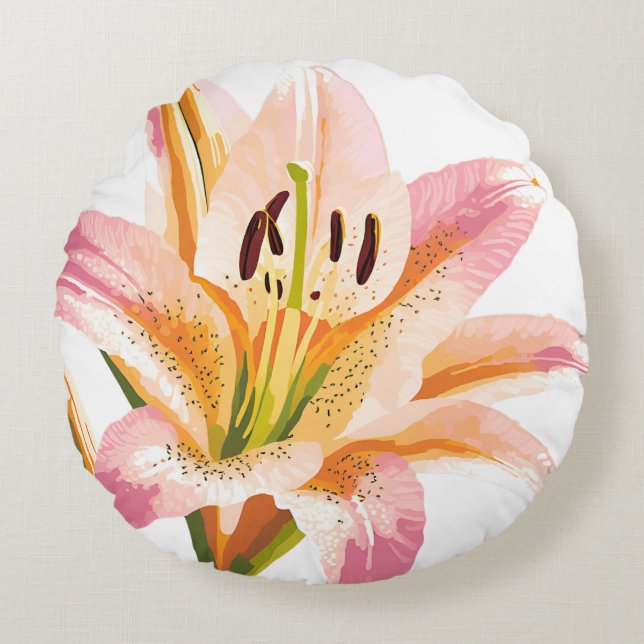 Lily Pink Flower | Beautiful Paint Round Cushion (Front)
