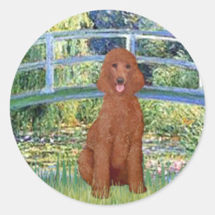 Lily Pond Bridge - Dark Red Standard Poodle #1 Classic Round Sticker