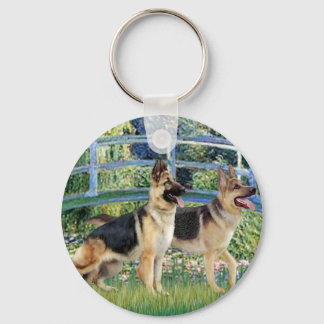 Lily Pond Bridge - Two German Shepherds Key Ring