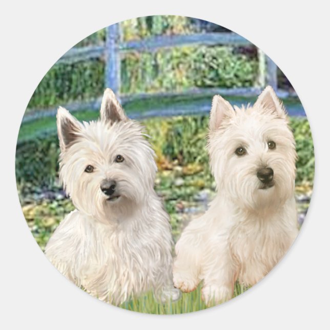 Lily Pond Bridge - Westies (two) Classic Round Sticker (Front)