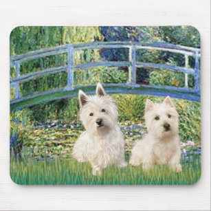 Lily Pond Bridge - Westies (two) Mouse Mat