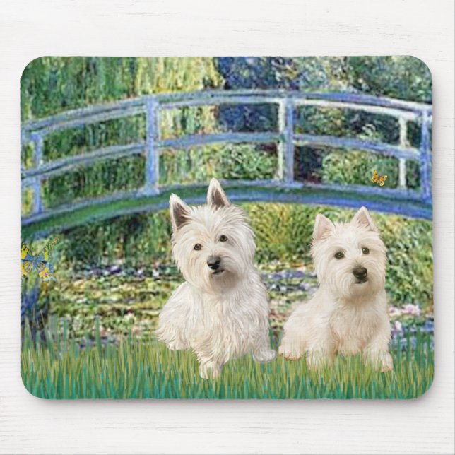 Lily Pond Bridge - Westies (two) Mouse Mat (Front)