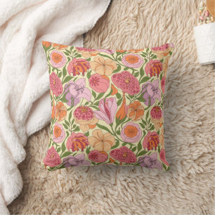 Lily, Rose & Pomegranate Blossom Pattern Cushion