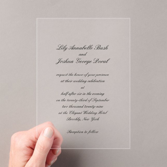 Lily Simple Classic Elegant Wedding Acrylic Invitations (Insitu (Handheld))