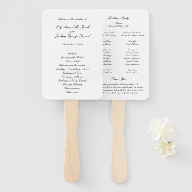 Lily Simple Classic Elegant Wedding Program Hand Fan (Front and Back)