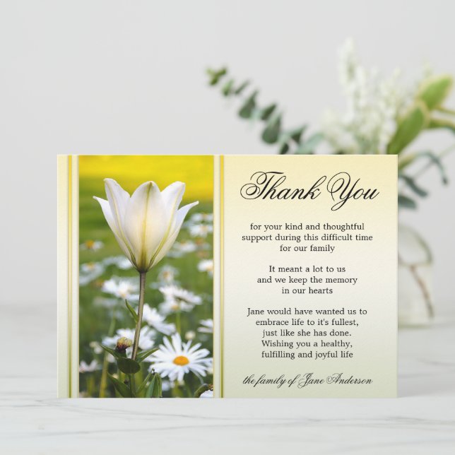 Lily Sympathy Memorial Service Thank You Cards (Standing Front)