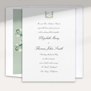 Lily Valley Bow Crest Formal Traditional Wedding Invitation