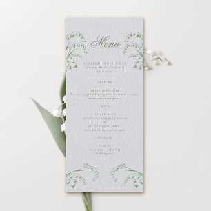 Lily Valley Faux Embossed Green Formal Wedding Menu