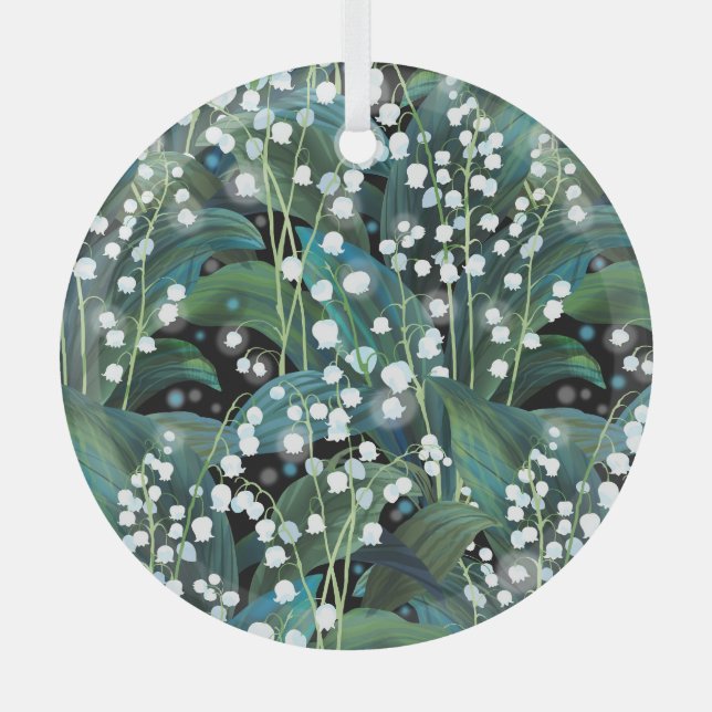 Lily Valley Seamless Pattern Background Glass Tree Decoration (Front)