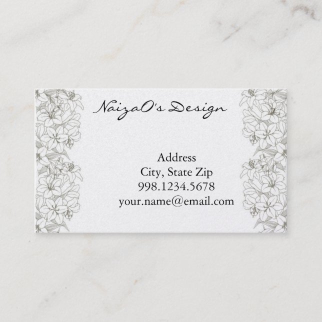 Lily Vine in Gold Background Sketch Business Card (Front)
