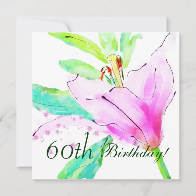 Lily Watercolor 60th Birthday Party Invitation (Front)