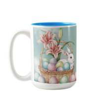 Lily Watercolor & Pastel Eggs with Bunny in Basket