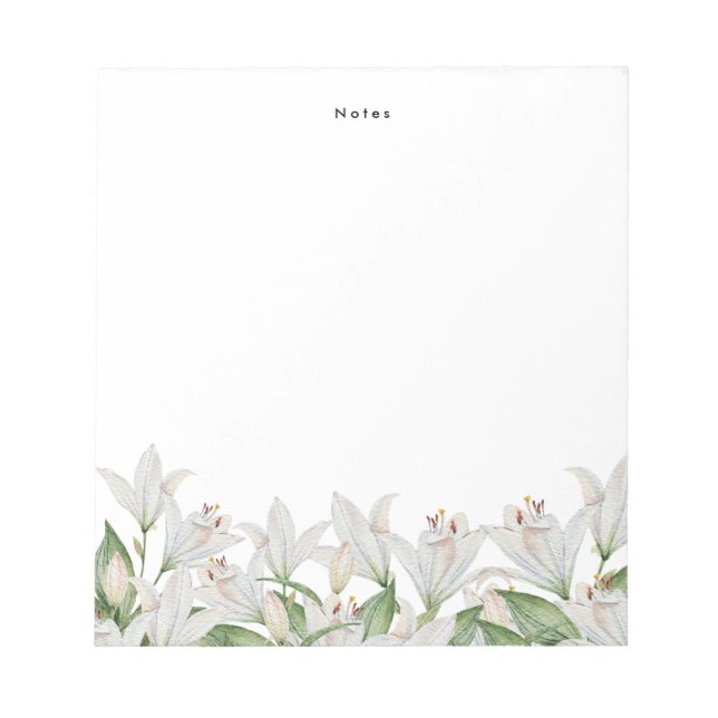 Lily Watercolor White Spring Flowers Personalised Notepad (Front)