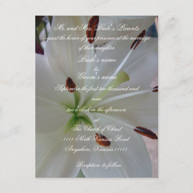 Lily Wedding invitation with scripture Postcard (Front)