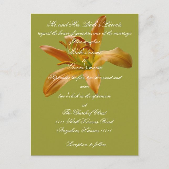 Lily Wedding invitation with scripture Postcard (Front)