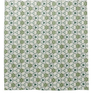 Lily white & green geometric patterned  shower curtain