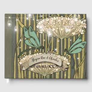 Lilypad Boho Dragonfly Art Deco Wedding Guest Book