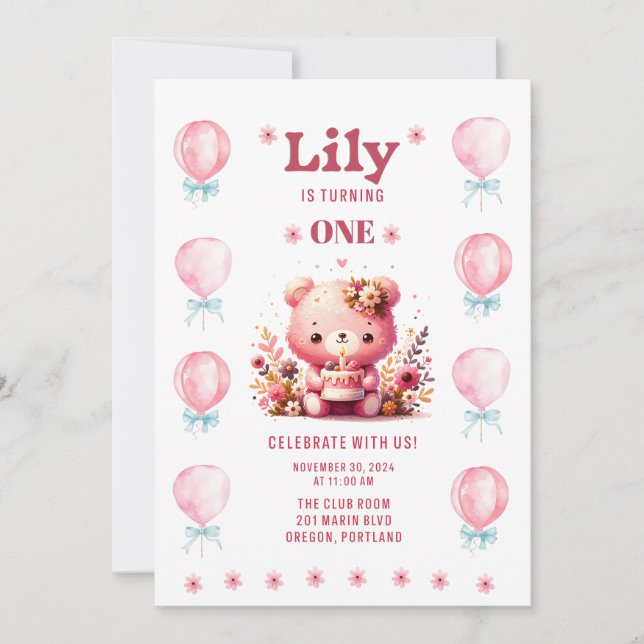 Lily's First Birthday Invitation (Front)