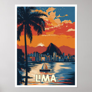 Lima Beach Peru Art Vintage Travel Illustration Poster