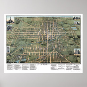 Lima, OH Panoramic Map - 1892 Poster