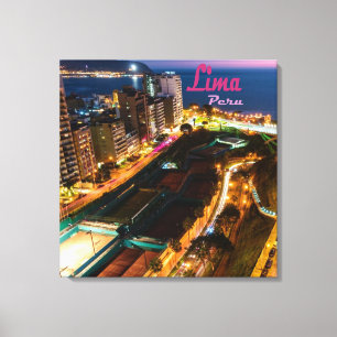 Lima Peru Capital Pacific Coast City Lights Night Canvas Print