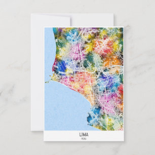 Lima Peru City Map Thank You Card