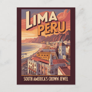 Lima Peru Coast Illustration Travel Art Vintage Postcard