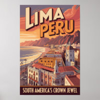 Lima Peru Coast Illustration Travel Art Vintage