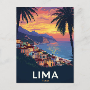 Lima Peru Coast Sunset Palm Trees Postcard