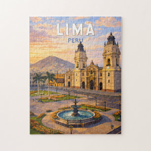 Lima Peru Illustration Travel Art Vintage Jigsaw Puzzle