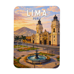 Lima Peru Illustration Travel Art Vintage Magnet