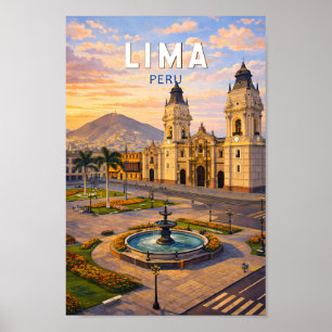 Lima Peru Illustration Travel Art Vintage Poster
