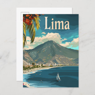 Lima Peru Vintage Retro Travel Illustration Postcard