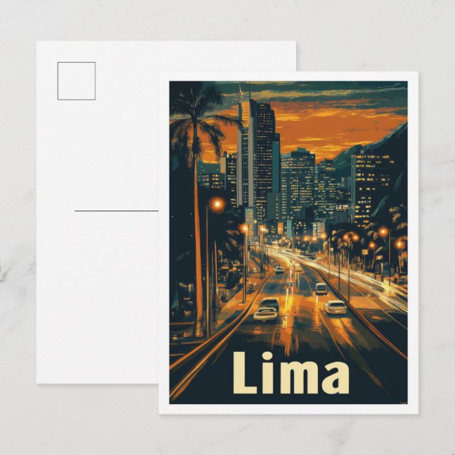 Lima Peru Vintage Travel Illustration Postcard (Front/Back)