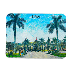Lima Peru Watercolor City Vintage Travel Magnet