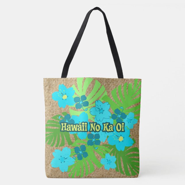Limahuli Garden Hawaiian Floral Beach Bag -Turq (Front)
