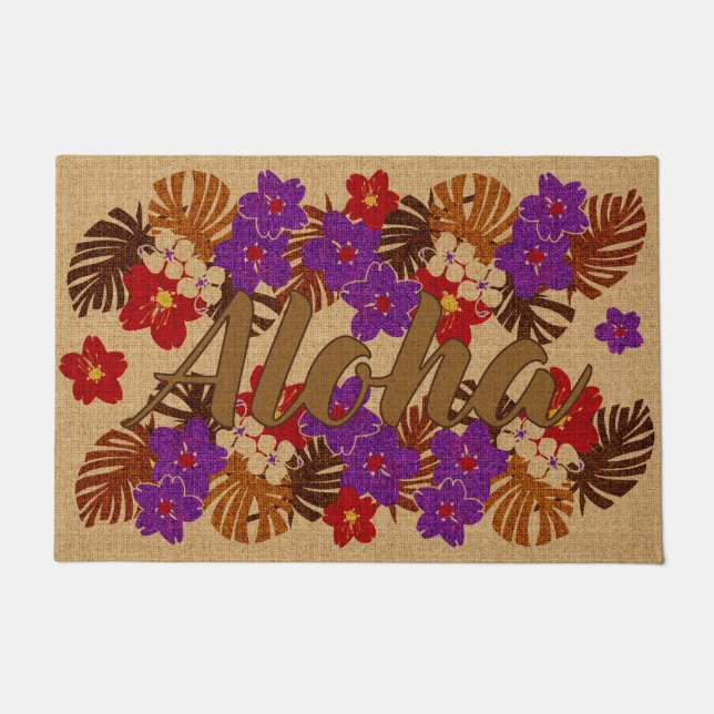 Limahuli Garden Vintage Hawaiian Brown Aloha Doormat (Front)
